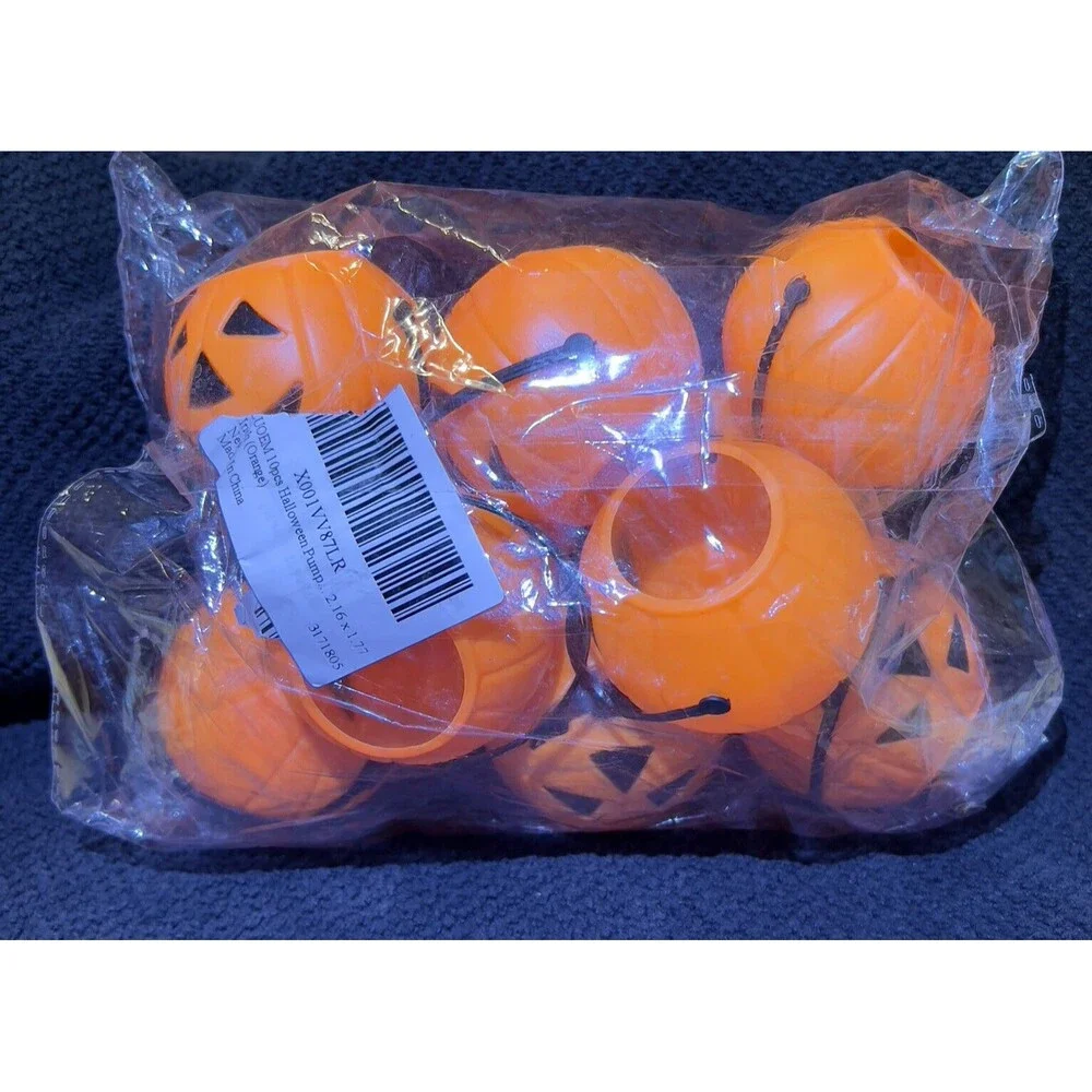 Bundle of 10pc‎ plastic Halloween orange pumpkin buckets w/ handles Approx 3”x3”